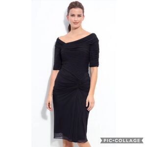 Tadashi Shoji Navy Blue Ruched Mesh Bodycon Dress